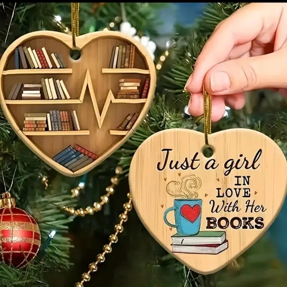 1pc, Heart-shaped Books Ornament-Two Sided Ornament book loving girl dual sided - Picture 3 of 3